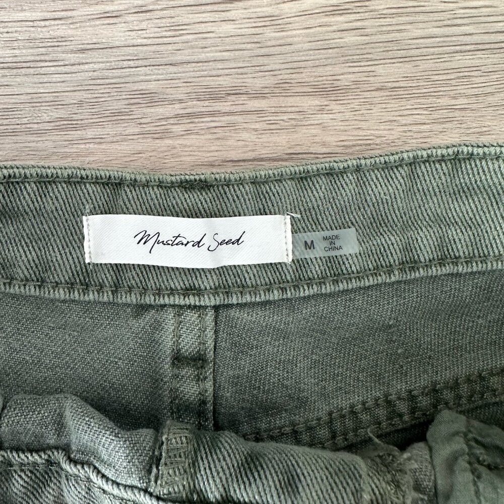 Mustard Seed Distressed Olive Green Denim Shorts - Picture 3 of 6